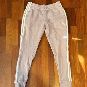 Adidas Women's Light Purple Joggers with White Stripes